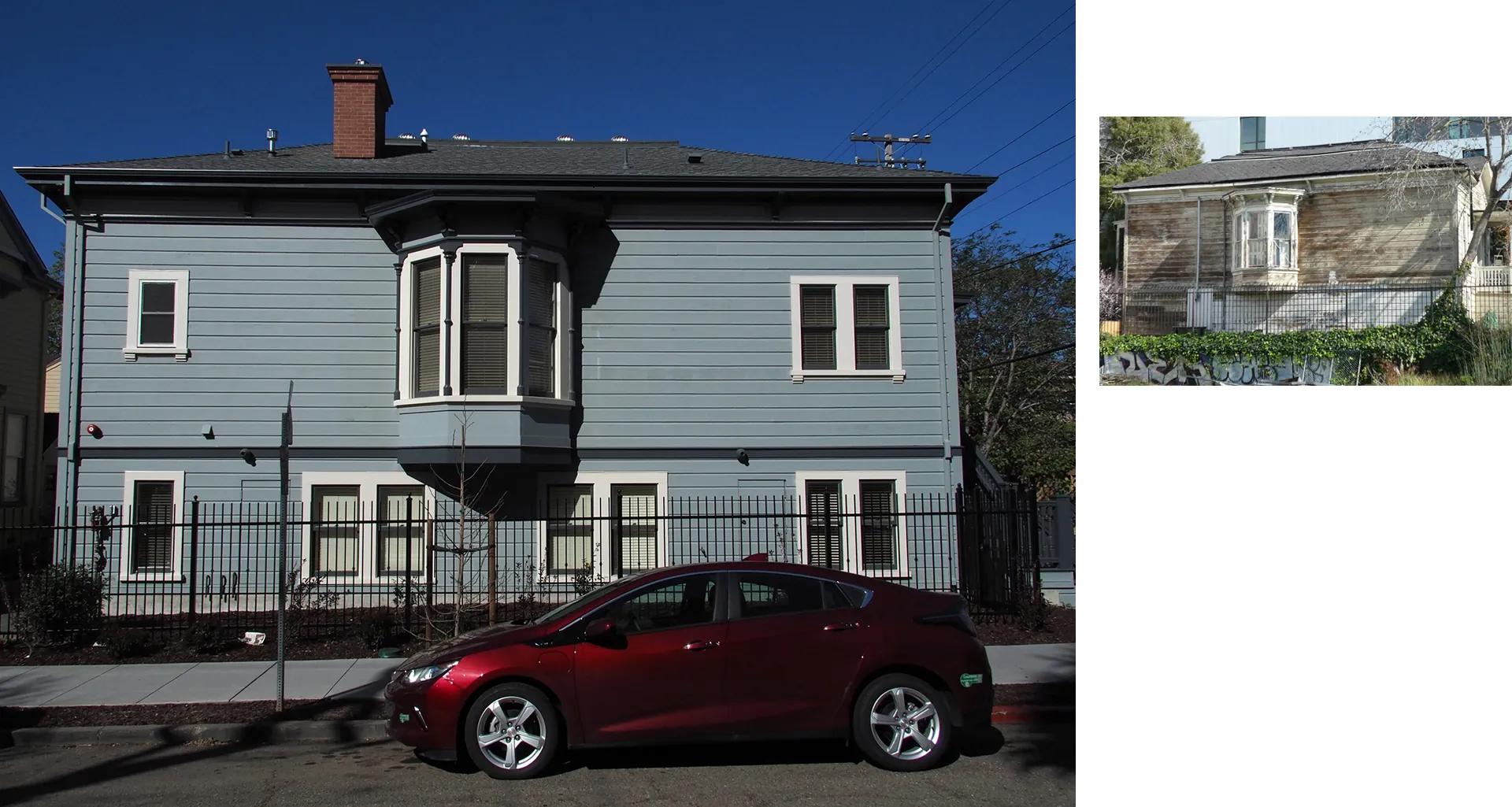 Dwight-Regent Historic Houses - Side view of the John Woolley House before the relocation and after the rehabilitation
